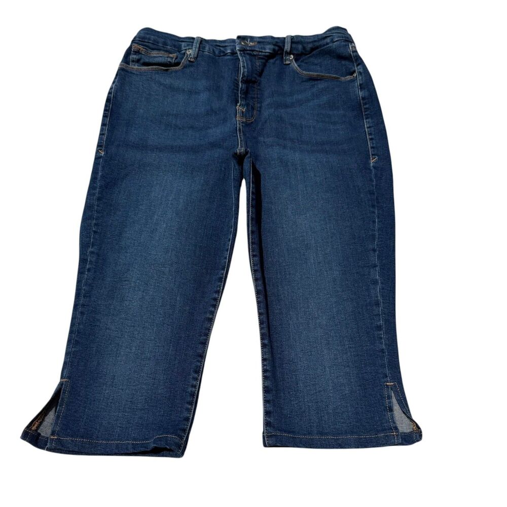Good American Good Legs Skinny Crop Jeans Women's 14/32 Dark Wash Organic Denim